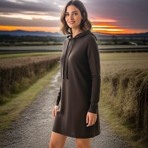 Lou & Grey Hoodie Shift Dress XS Lounge Brown Signaturesoft Cozy Beach Lagenlook